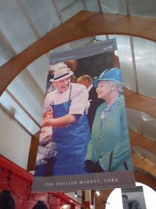 Queen Elizabeth II with butcher, english market cork