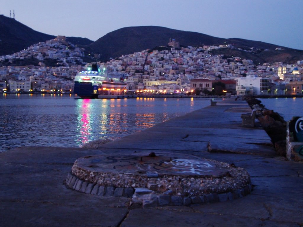 View of Syros from the pier, best greek cyclades island