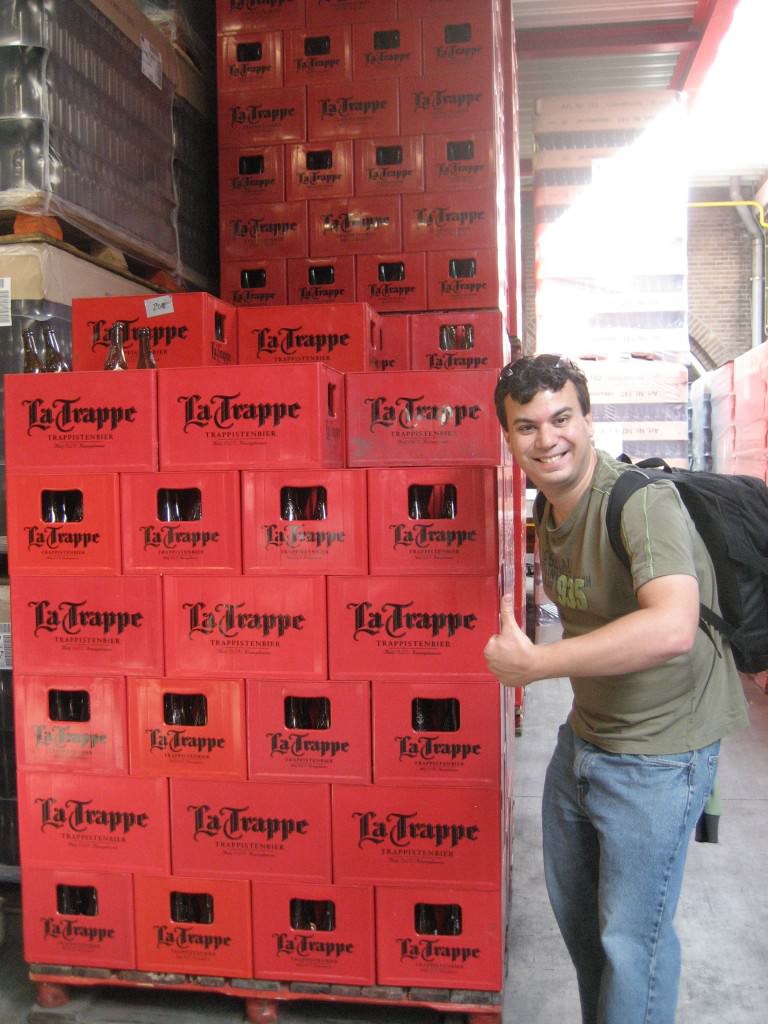 Stacks of La Trappe beer crates wait to be distributed outside the monastery