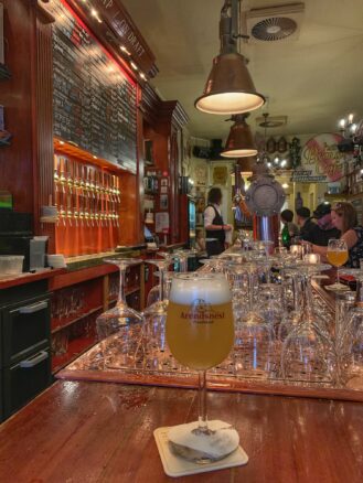 blonde beer on the bar at t'Arendnest in Amsterdam