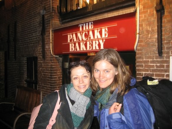 Our first couch surfer, in front of the touristy but also delicious Pancake Bakery in Amsterdam. 