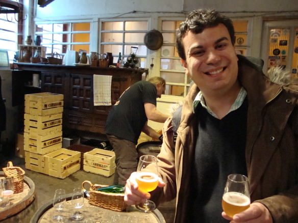 Cantillon brewery and Alex with a glass of geuze