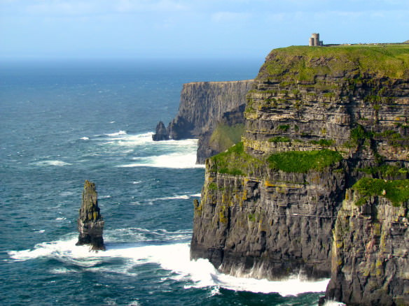 Cliffs of Moher and sea with the sun shinning 