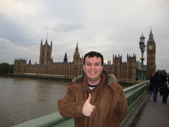 London is well connected to all of Europe through several discount airlines. Alex in front of the UK parliament  