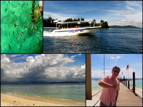 Tunku Abdul Rahman Marine National Park, collage with fish, beach and boats