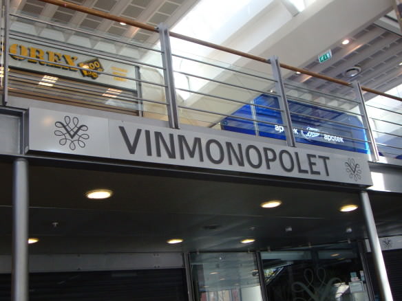 Oslo Vinmonopolet shop front- translates to Wine Monopoly