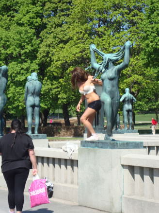 Norwegian lady stripping in park
