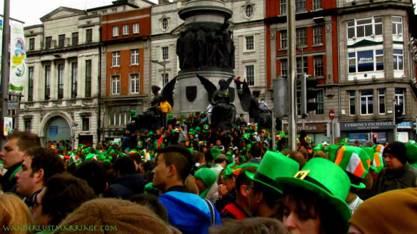 a crowd of people on St Patrick's Day in Dublin