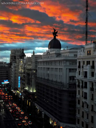 View from a budget hotel we stayed at in Madrid on the Gran Via. Combined with cheap Ryanair tickets= fantastic value!
