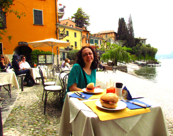 Varenna cafe lunch, looking out to Lake Como, Bellagio and Menaggio