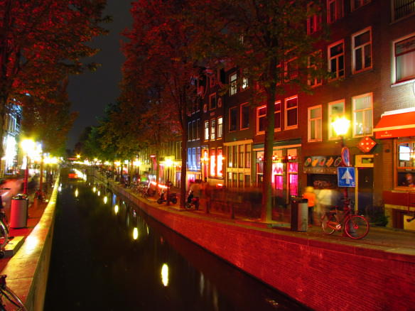 Red windows along the Amsterdam Red Light District