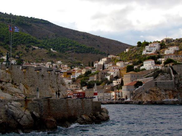 Villaged perched on the hill in the port of Hydra