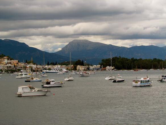 Poros Boats and Mountains