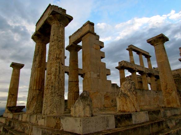 Temple of Aphaia, Aegina, Greece with an overcast sky