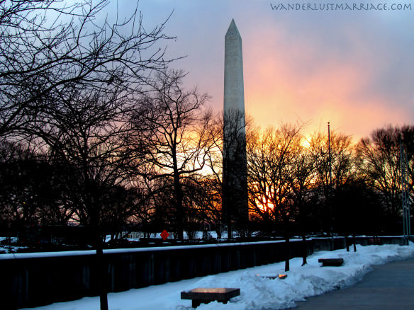 Washington Monument - sunset and snow