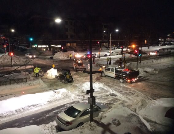 Construction crews in Boston worked around the clock to clear snow after the metro was down for nearly 36 hours. 