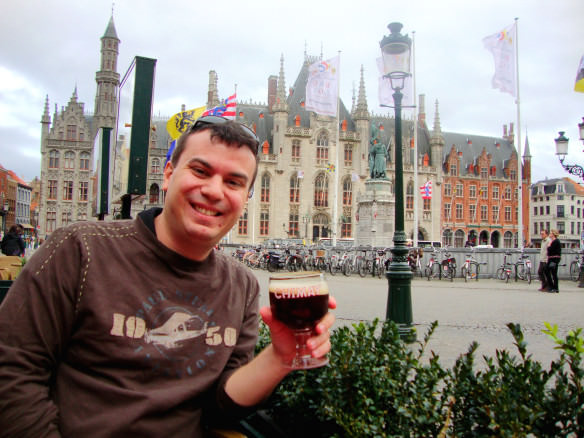 Alex drinking a beer in the square in Brugge