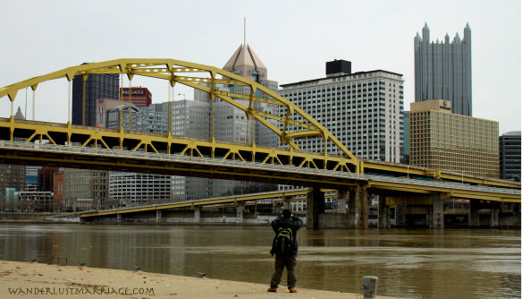 Downtown Pittsburgh, yellow bridge