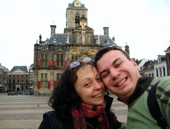 Alex and Bell in front of City Hall in Delft 