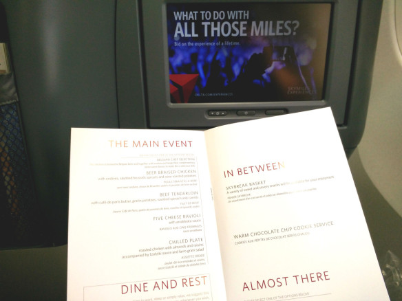 Delta elite food and drink, first class menu