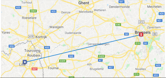 google maps Brussels to Lille, just 37 minutes on the train