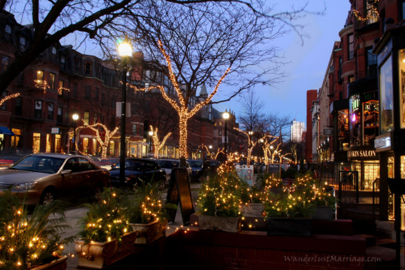 Christmas Lights of Boston on Newbury St