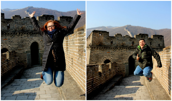 Alex and Bell jump at Great Wall of China Jump at Mutianyu section