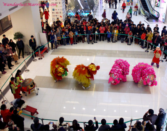 New Year dragon dance, Beijing, China shopping mall in Wangfujing