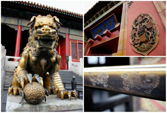 collage of statues and buildings in the Forbidden City