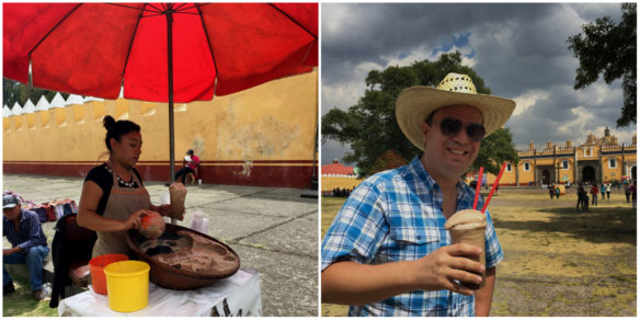 Alex with a traditional chocolate drink in Mexico