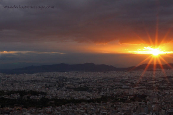 Orizontes restaurant at sunset, Athens Mount Lycabettus