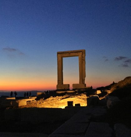 Temple of Apollo with the sun almost fully set