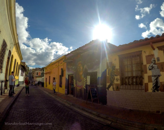 murals in Bogota, with blue skies