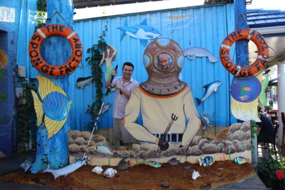 Dad and I posing for a fun photo at the Sponge Factory in Tarpon Springs, Florida