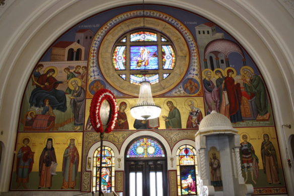 Beautiful frescoes inside Saint Nicholas Cathedral in Tarpon Springs, Florida