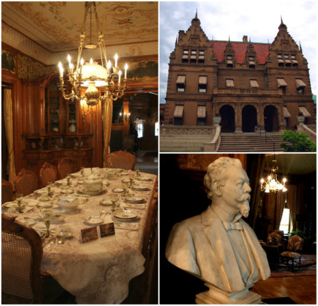 collage of photos on the interior and exterior of the Pabst Mansion in Milwaukee, Wisconsin. 