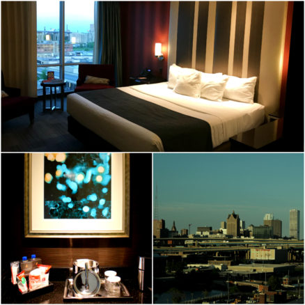 Collage of photos of the room and view at Potawatomi Hotel and Casino in Milwaukee, Wisconsin