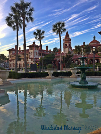 a fountain and palm trees at Flagler College in Saint Augustine, Florida