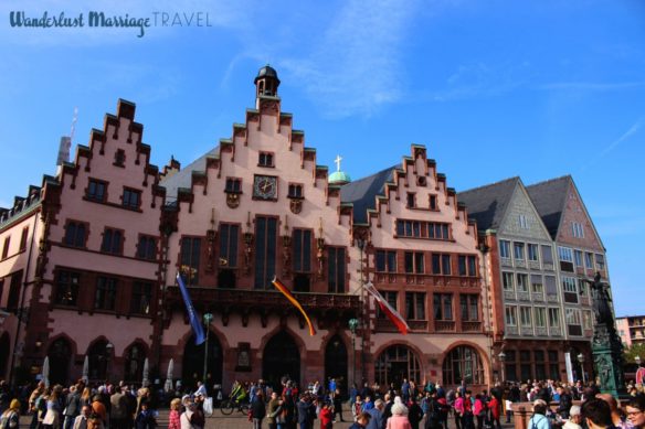 town square on a sunny day in Romerberg, Frankfurt