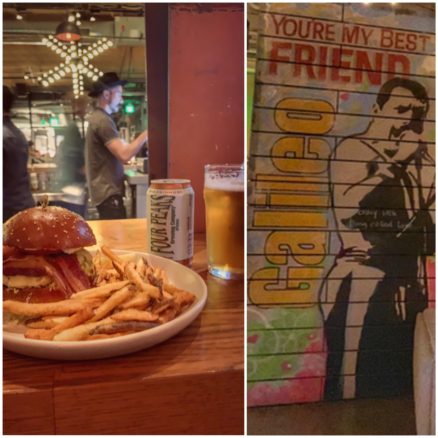 burger and fries with a beer and art in the bar at Culinary Dropout in Tempe, Arizona 