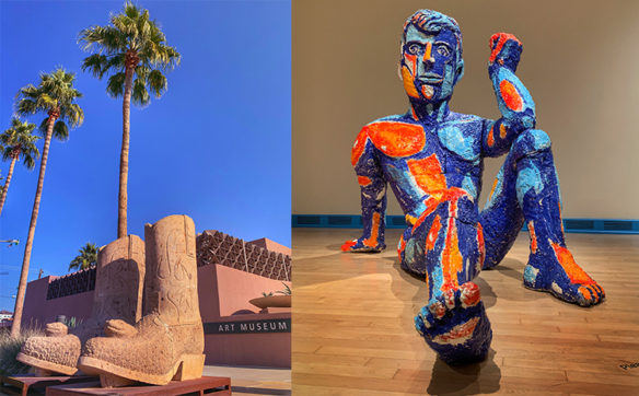 Colorful sculpture of man at Tempe art museum on the campus of Arizona State University 