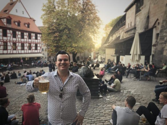 Alex drinking a beer in Tiergartnertorplatz in Nuremberg, Germany