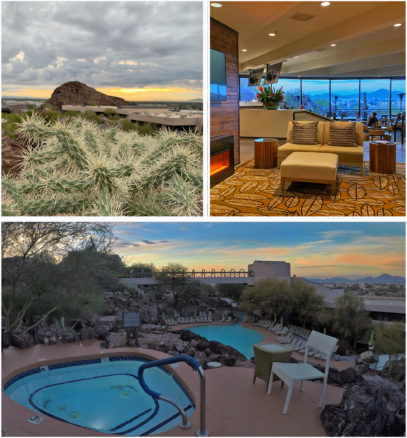 collage of the hotel foyer, pool and cactus at Phoenix Marriott Resort Tempe at The Buttes