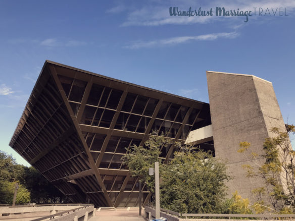 Tempe City Hall in Arizona features an inverted pyramid and blue skies