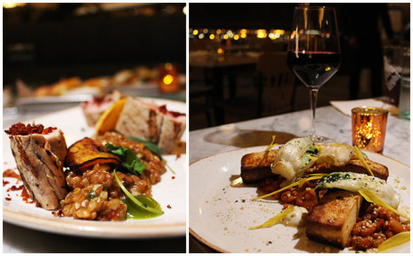 Collage of food at Top of the Rock restaurant at Marriott