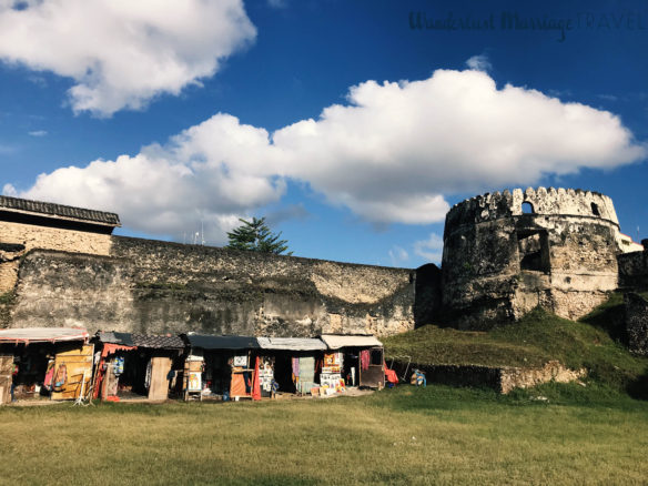 market stalls inside an old fort in Zanzibar