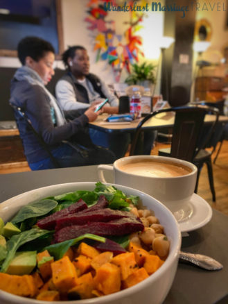 Rice bowl and coffee at Urban Hang Suite in Richmond