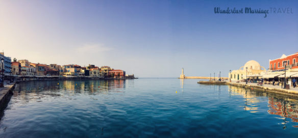 The harbor of Chania with historic lighthouse