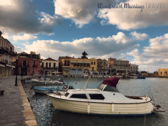 Rethymon harbor with boats and colorful houses