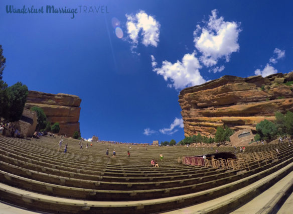 Red Rocks Amphitheater with the rows of seats and red rocks